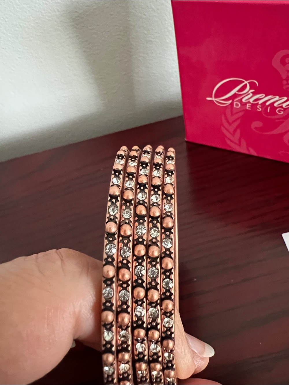 Premier Designs Copper-Tone Beaded Bangle Bracelet Set - Picture 2 of 5